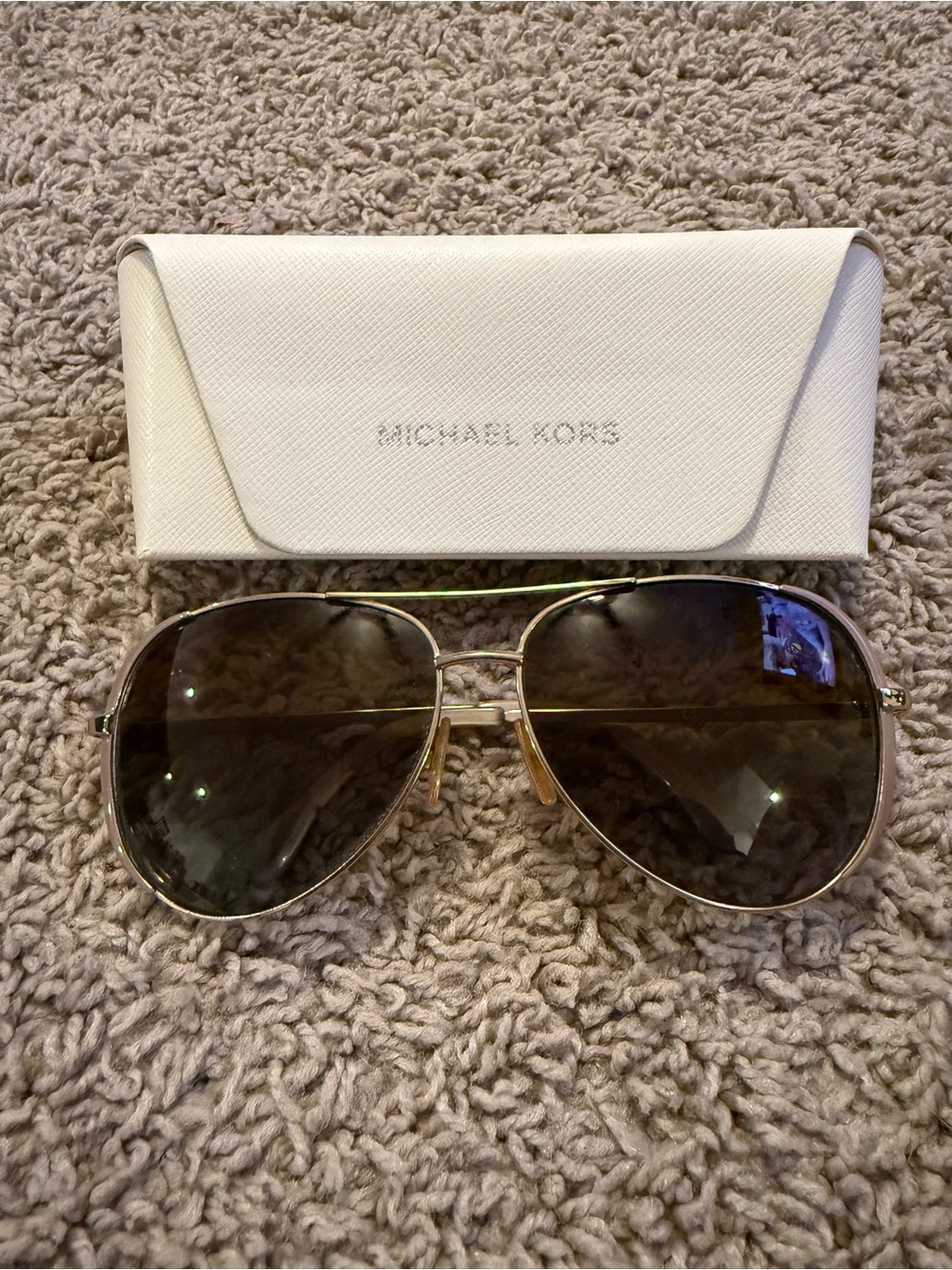 Michael Kors Gold Metal Aviator Sunglasses with Brown Lenses